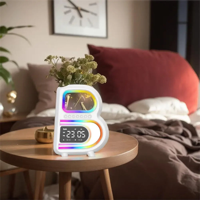 B-Shape Desk Speaker with Wireless Charging and Clock