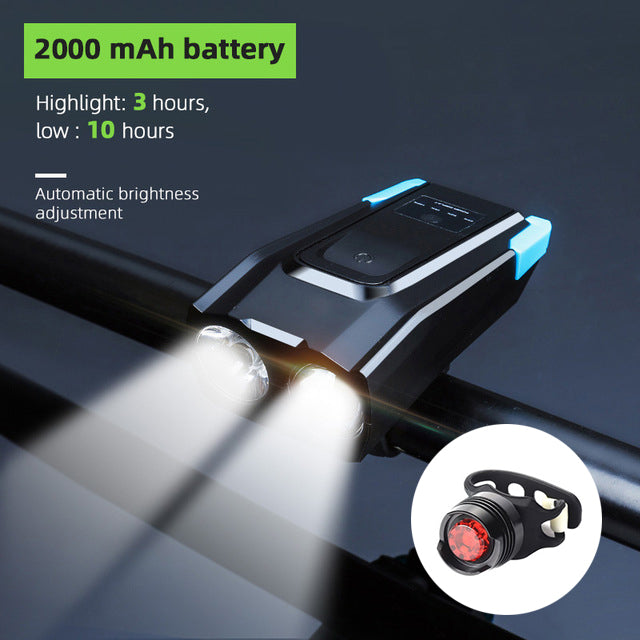 800LM Bicycle Headlight – IPX6 Waterproof LED Bike Light with Horn & USB Recharge