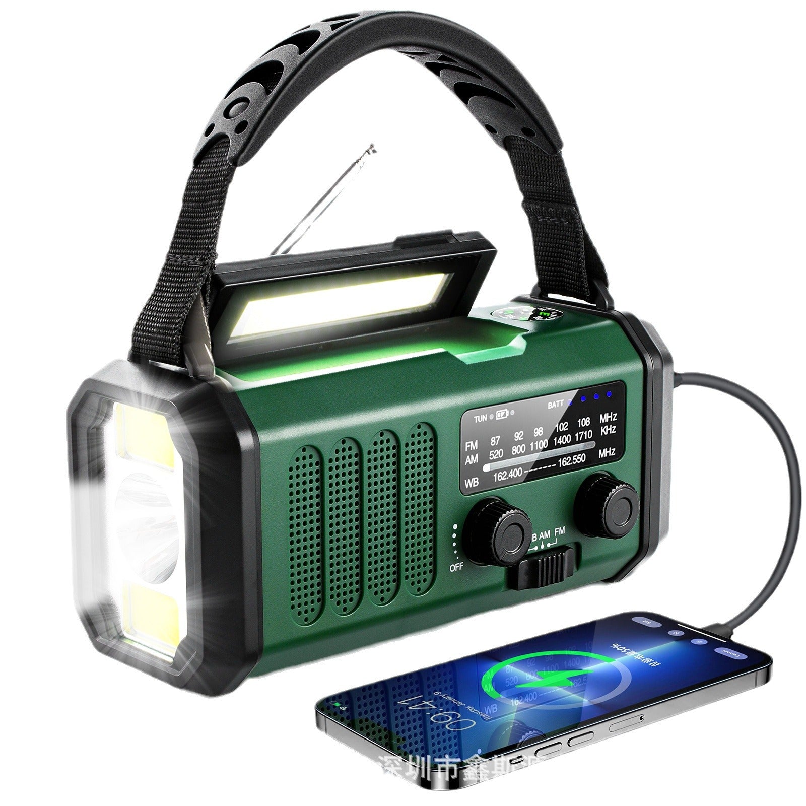 Solar Charging FM/AM Emergency Radio Flashlight with Speaker and Compass