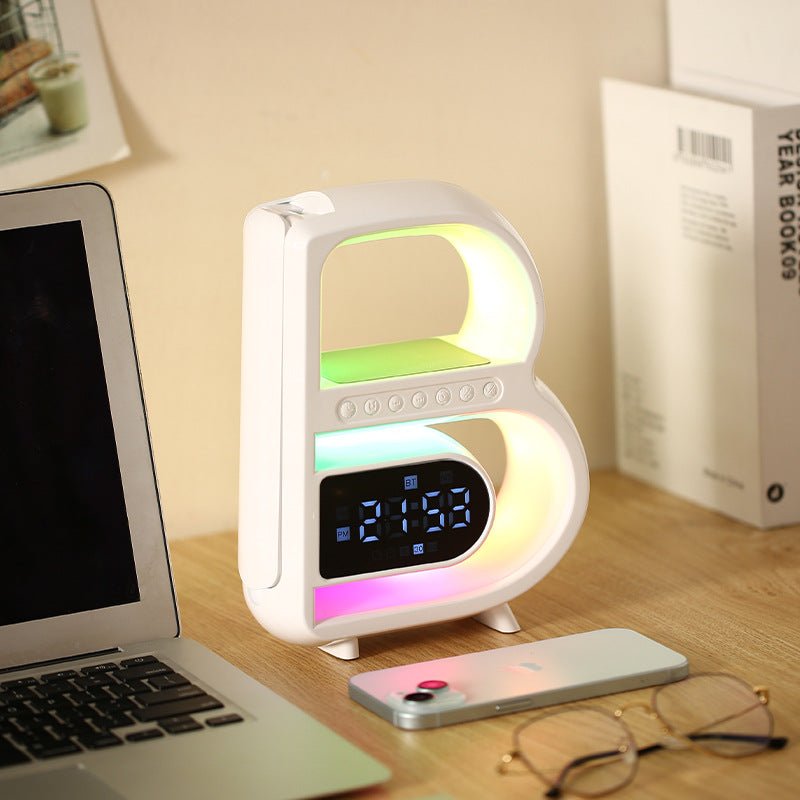 B-Shape Desk Speaker with Wireless Charging and Clock