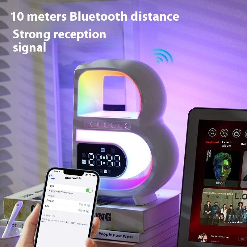 B-Shape Desk Speaker with Wireless Charging and Clock