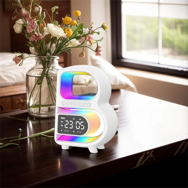 B-Shape Desk Speaker with Wireless Charging and Clock