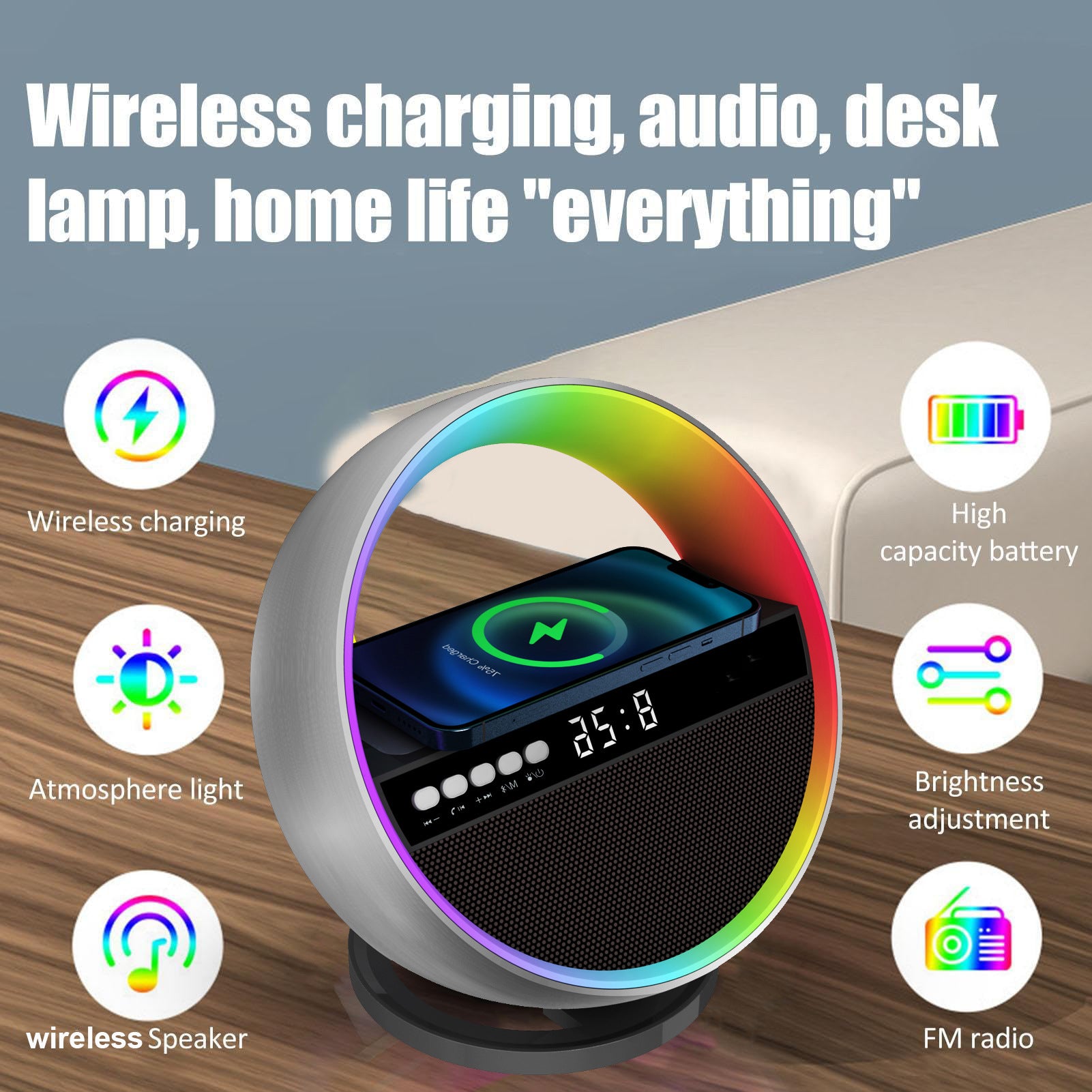 RGB Atmosphere Light Speaker with Wireless Charging