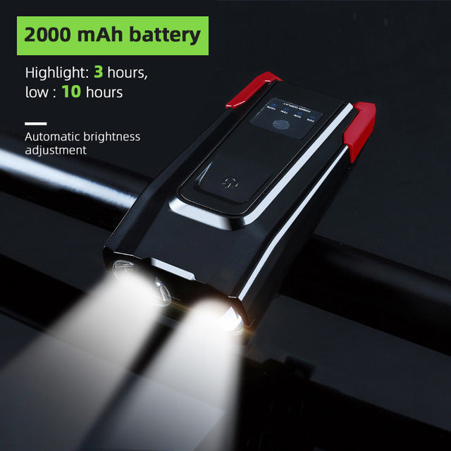 800LM Bicycle Headlight – IPX6 Waterproof LED Bike Light with Horn & USB Recharge