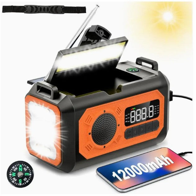 Hand-Crank Solar Emergency Power Bank with Built-In Lighting