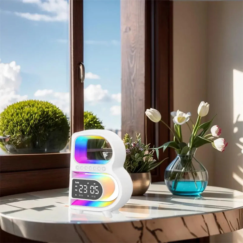 B-Shape Desk Speaker with Wireless Charging and Clock
