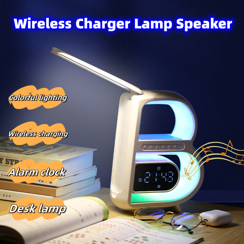 B-Shape Desk Speaker with Wireless Charging and Clock