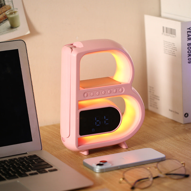 B-Shape Desk Speaker with Wireless Charging and Clock