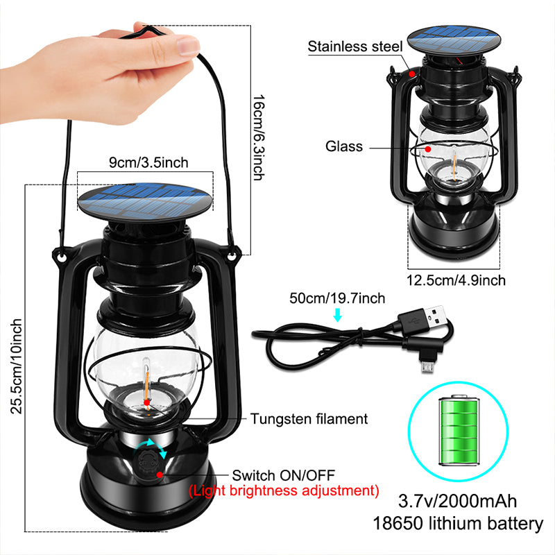 USB Rechargeable Solar Outdoor Camping Lantern with Vintage Design
