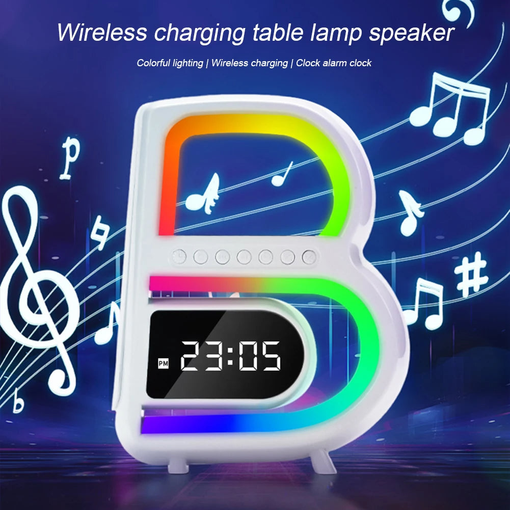 B-Shape Desk Speaker with Wireless Charging and Clock