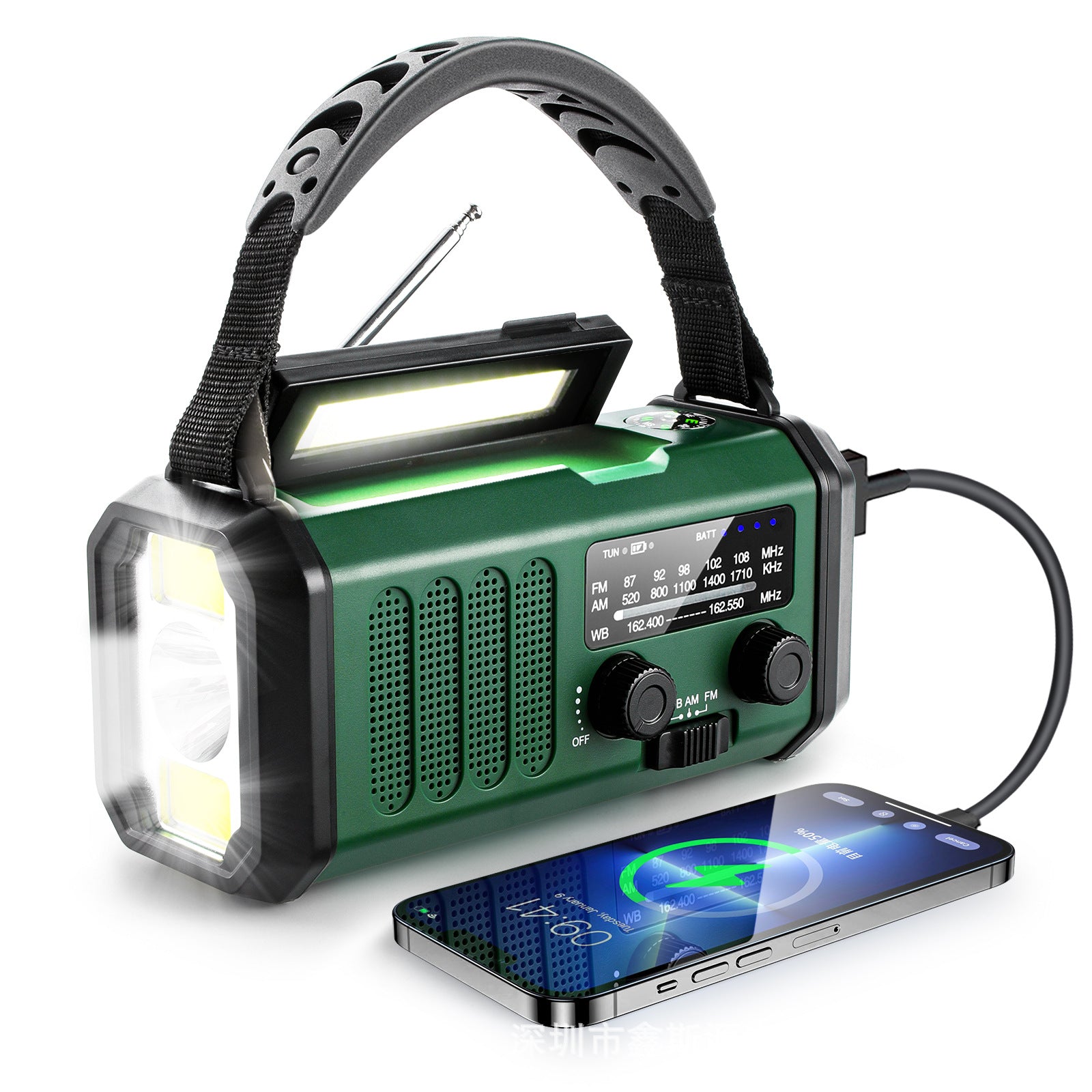 Solar Charging FM/AM Emergency Radio Flashlight with Speaker and Compass