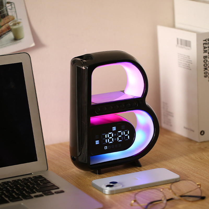 B-Shape Desk Speaker with Wireless Charging and Clock